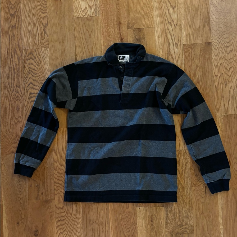Engineered Garments black and grey striped rugby shirt